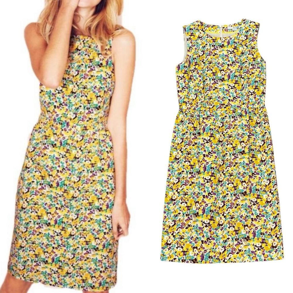 Boden Yellow Floral Shift Dress Size 2R